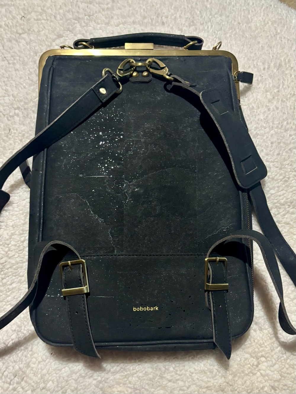 Laflore paris Black Leather Convertible Backpack Briefcase